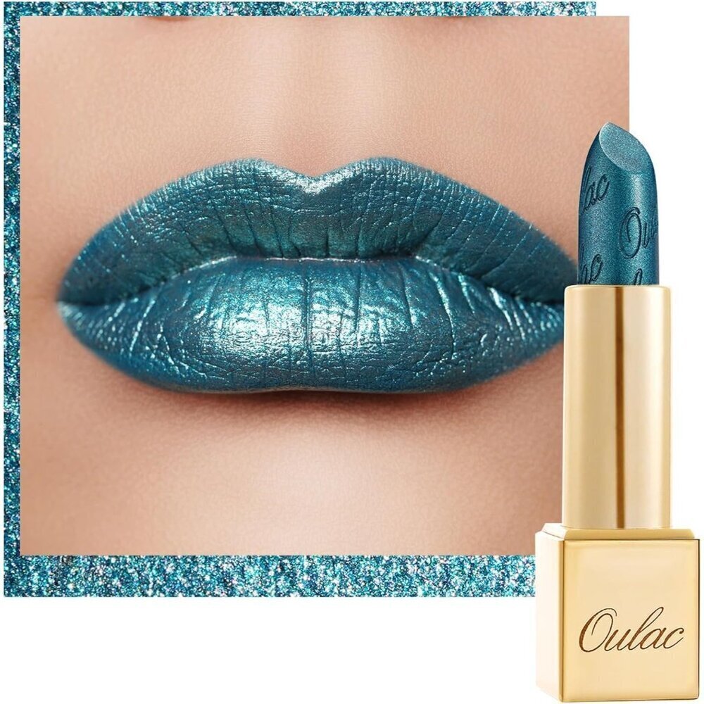 🆕Metallic Glitter Green Lipstick Lightweight Soft Hydrating Vegan Full-Coverage